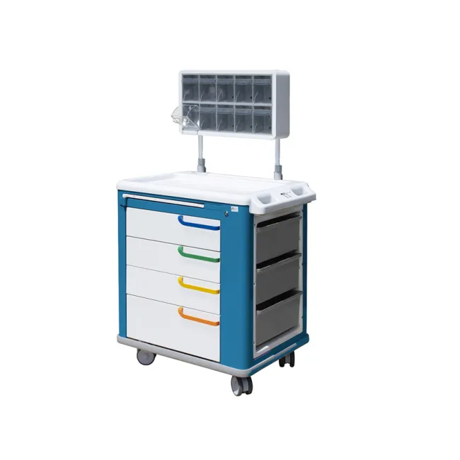 Cărucior pentru pansamente cu sertare și dispenser, 65 × 88 × 100 cm, alb/albastru (1 buc)