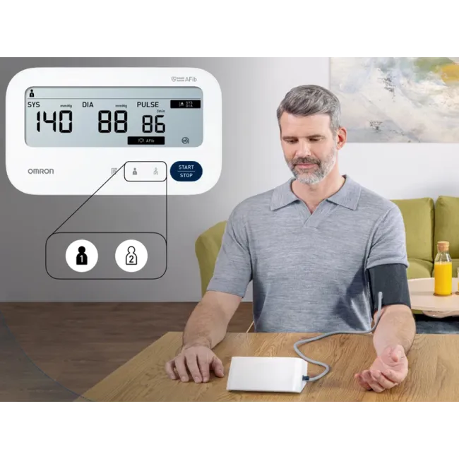 Tensiometru digital de braț OMRON M3 Comfort AFIB HEM-7196-FLE cu detectare fibrilație atrială, Bluetooth și manșetă Intelli Wrap 22-42 cm (1 buc)