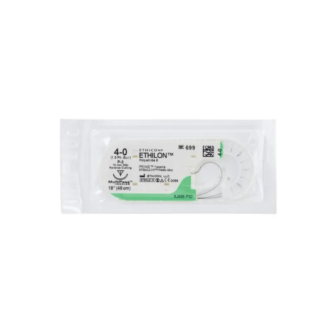 Fir de sutură monofilament neabsorbabil Ethicon Ethilon 4/0, ac 13 mm (cutie 36 buc)