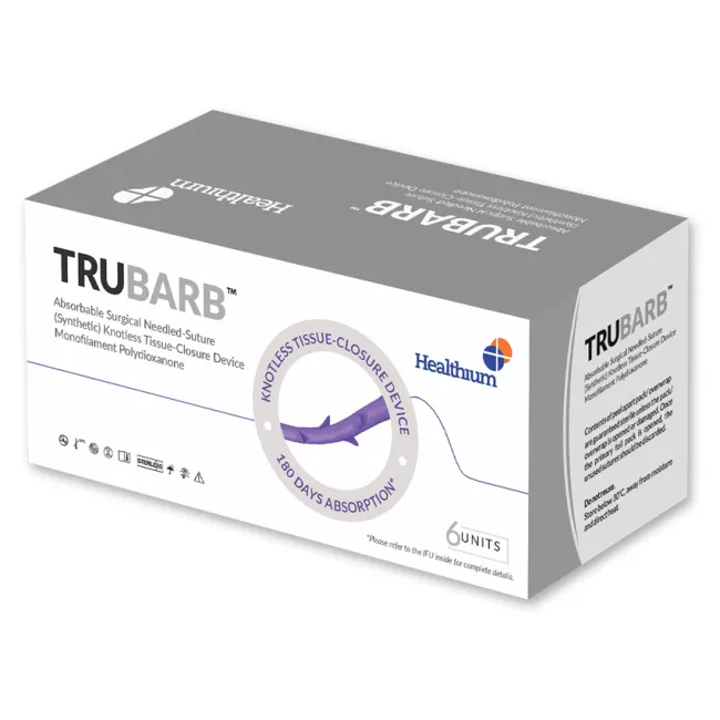 Fir de sutură absorbabil TRUBARB cu ac calibru 2/0, ac 1/2 cerc 37 mm, 30 cm, violet (cutie 6 buc)