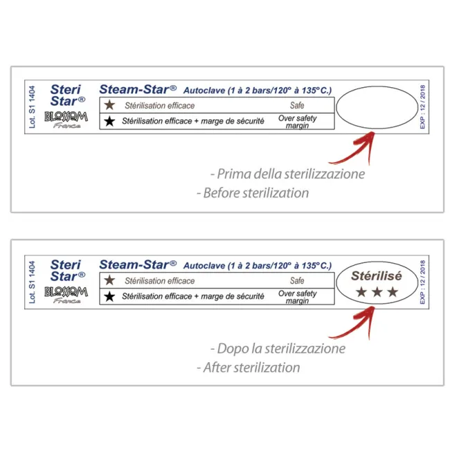 Indicator Steam Star pentru sterilizare cu abur 121°C/134°C (cutie 1000 buc)