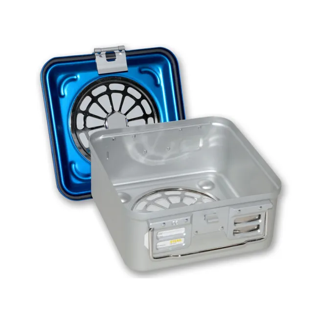 Container de sterilizare cu filtru și fund perforat, 285 × 280 × 135 mm, albastru (1 buc)