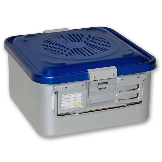 Container de sterilizare cu filtru și fund perforat, 285 × 280 × 150 mm, albastru (1 buc)