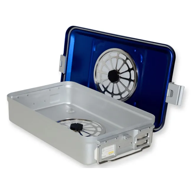 Container de sterilizare cu filtru, fund perforat, 465 × 280 × 100 mm, albastru (1 buc)