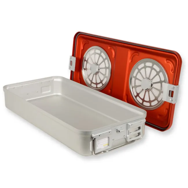 Container sterilizare cu filtru, fund neted, 580 × 280 × 100 mm, roșu (1 buc)