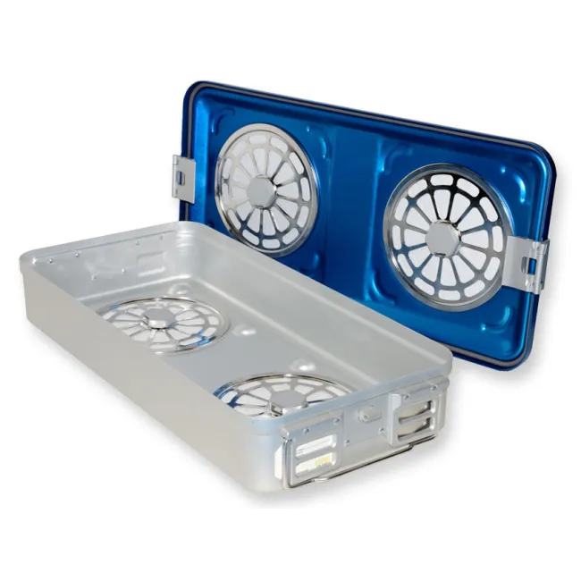 Container sterilizare cu filtru, fund perforat, 580 × 280 × 100 mm, albastru