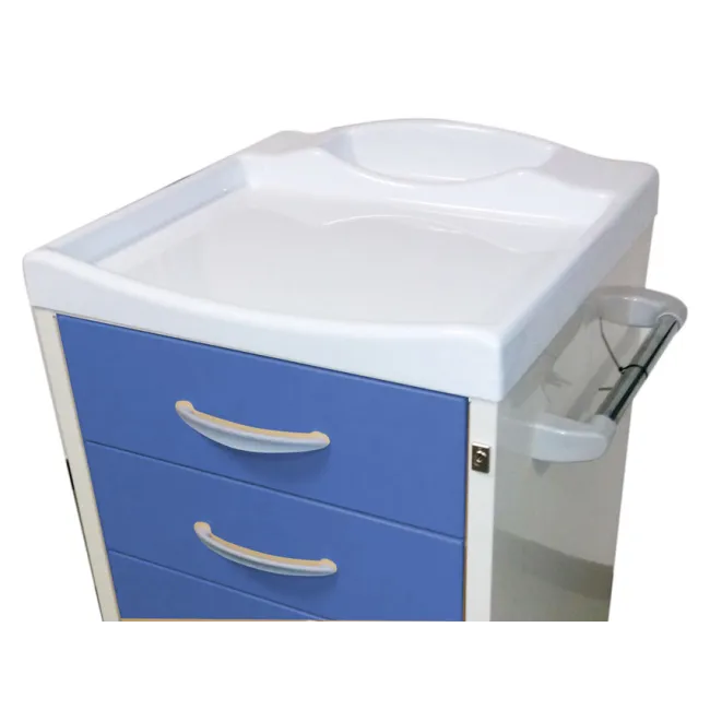 Cărucior medical multifuncțional cu 4 sertare, structură din oțel vopsit, albastru avio (1 buc)