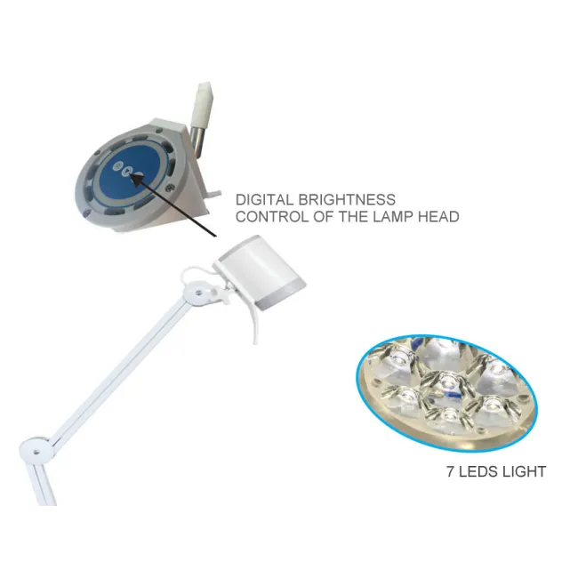 Lampă medicală LED Hyridia 7 LED cu braț metalic articulat pe cărucior