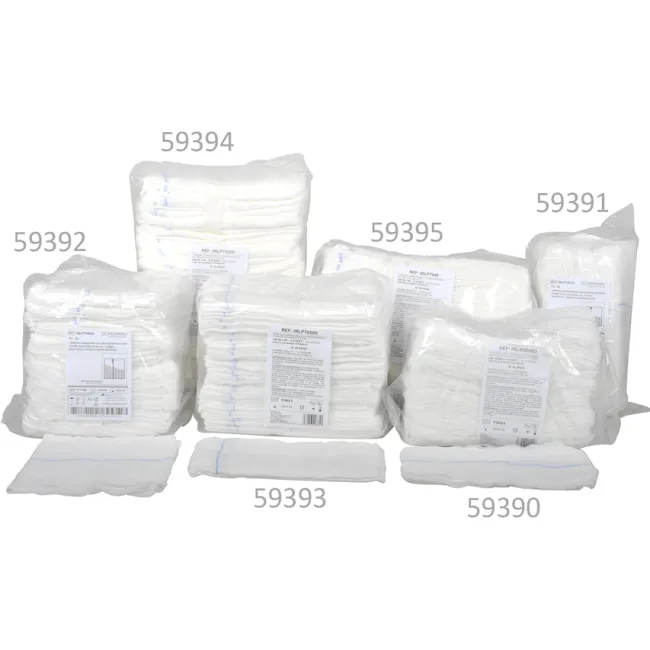 Comprese laparotomice nesterile 50 × 50 cm, 4 straturi, cu fir radiopac de bariu (cutie 250 buc)