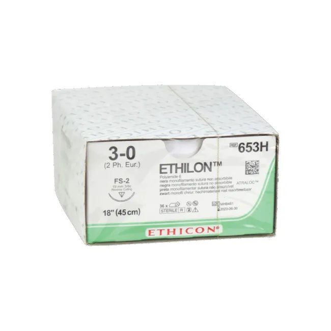 Fir de sutură monofilament neabsorbabil Ethicon Ethilon 3/0, ac 19 mm FS-2 (cutie 36 buc)
