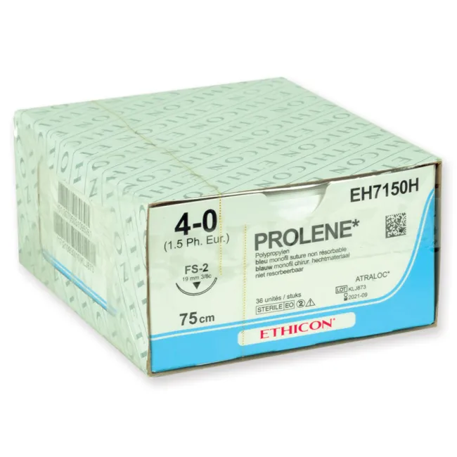 Fir de sutură monofilament Ethicon Prolene Blue 4/0, ac 19 mm FS-2, lungime 75 cm (cutie 36 buc)