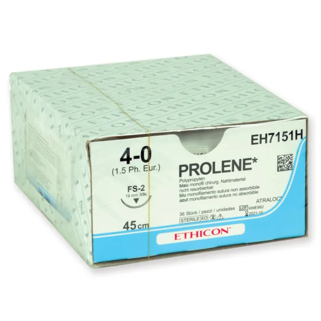 Fir de sutură monofilament Ethicon Prolene Blue 4/0, ac 19 mm FS-2, lungime 45 cm (cutie 36 buc)