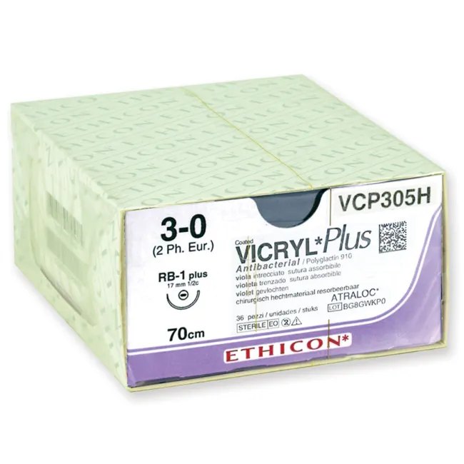 Ethicon Vicryl Plus – Sutură chirurgicală absorbabilă împletită 3/0, ac 17 mm (cutie 36 buc)