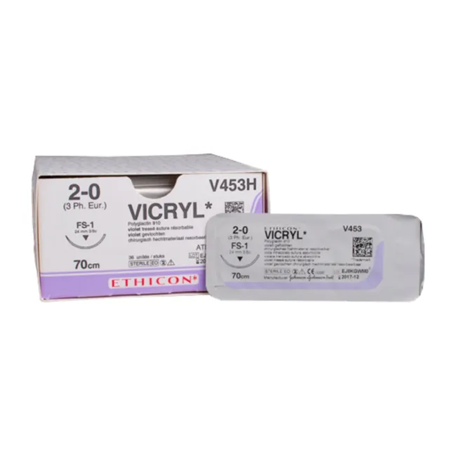 Sutură absorbabilă Ethicon Vicryl 2/0 violet, ac FS-1 24 mm, 70 cm (cutie 36 buc)