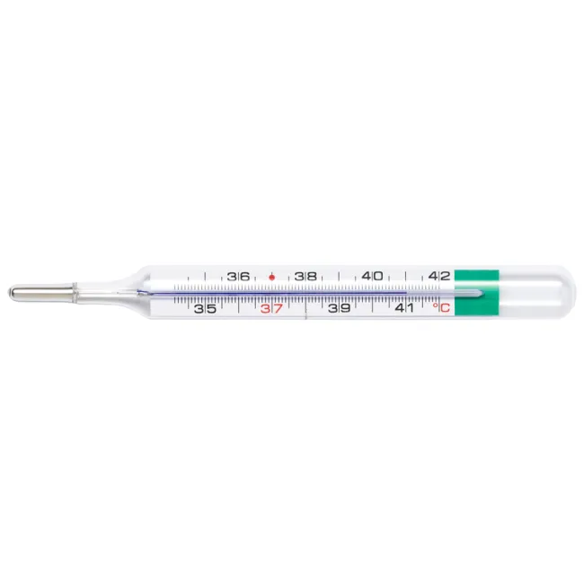 Termometru medical cu galinstan Geratherm Classic, fără mercur, interval 35,5–42°C, fabricat în Germania (cutie 24 buc)