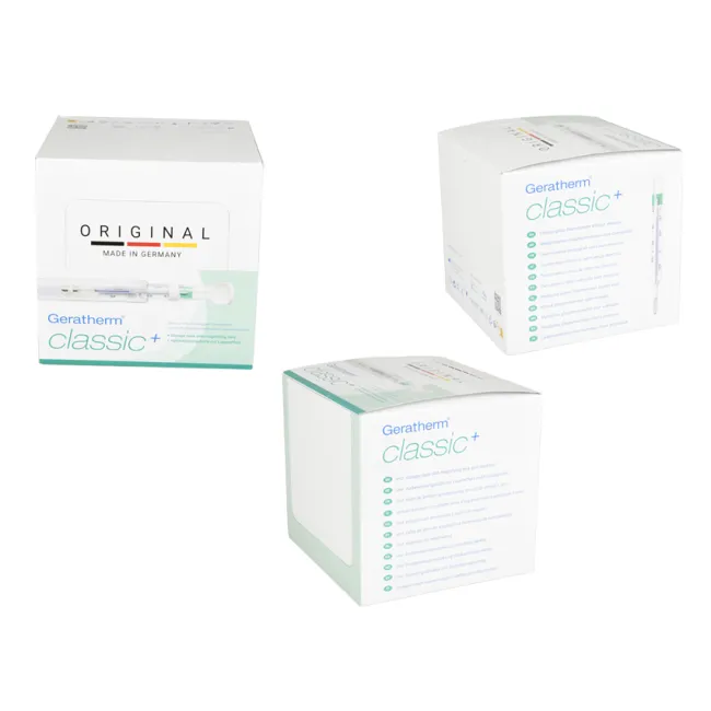 Termometru medical cu galinstan Geratherm Classic+, fără mercur, interval 35,5–42°C (cutie 24 buc)