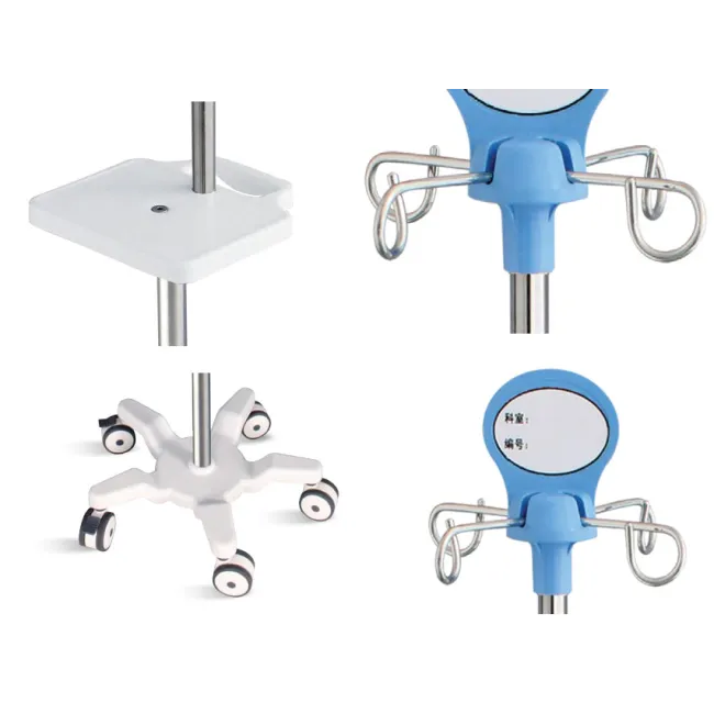 Stativ perfuzie din inox cu 5 roți, tavă multifuncțională și 4 cârlige (1 buc)