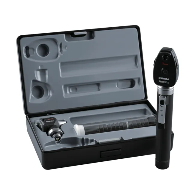 Set oto-oftalmoscop Sigma F.O. 2,5 V cu fibră optică, 1 mâner și 14 specule de unică folosință în cutie rigidă (1 buc)