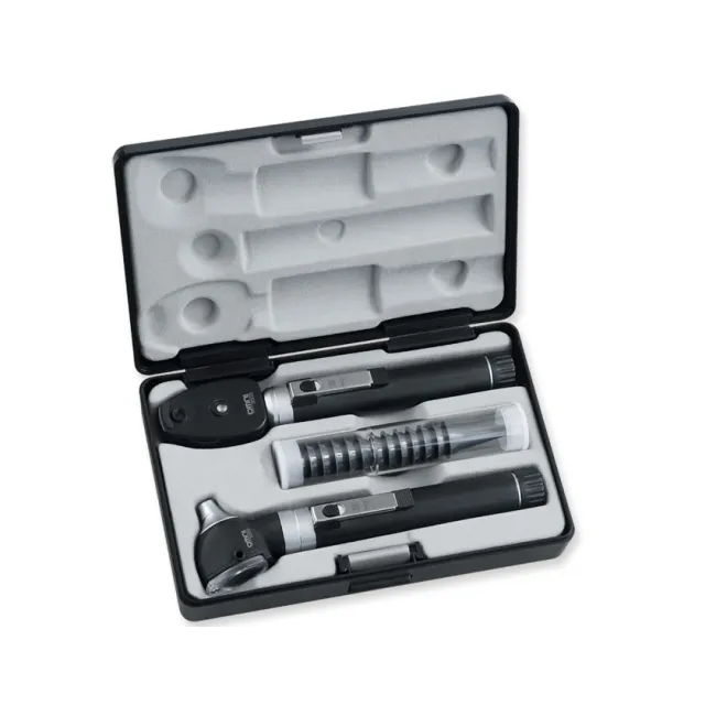 Set oto-oftalmoscop Sigma F.O. LED 2,5 V cu 2 mânere și 14 specule de unică folosință în cutie rigidă (1 buc)