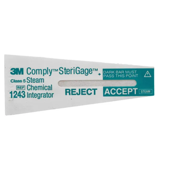 Integrator chimic 3M Comply SteriGage 1243A Clasa 5 pentru sterilizare cu abur 121–135°C (cutie 1000 buc)