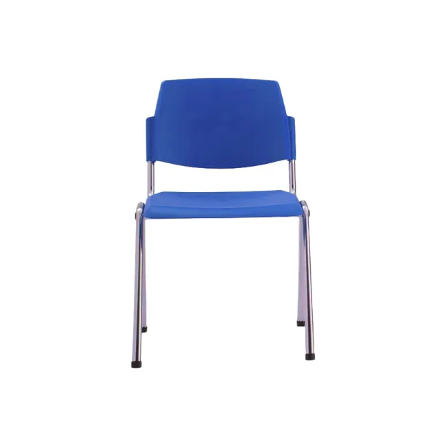 Scaun stivuibil cu cadru cromat și șezut din plastic autoextingibil, albastru