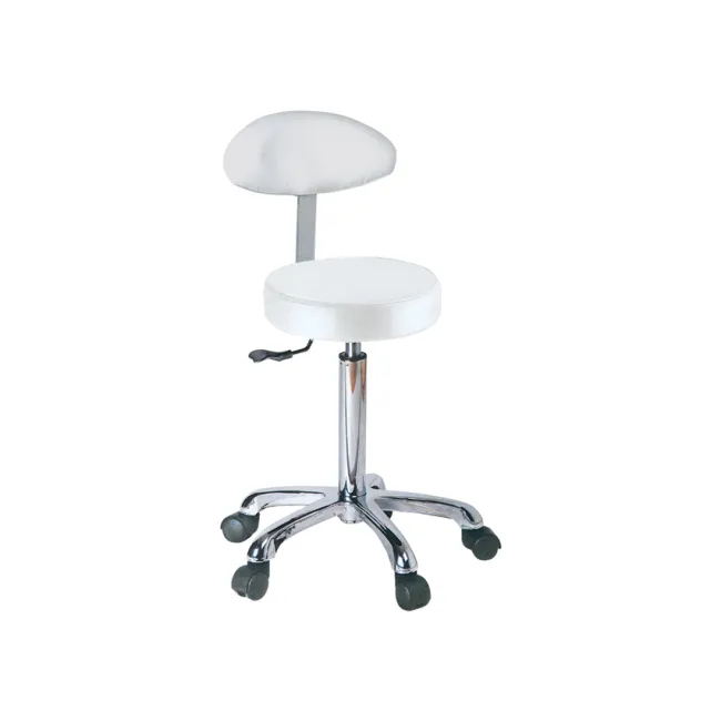 Scaun medical cu spătar, șezut tapițat Ø 34 cm, alb, reglabil în înălțime 55–75 cm