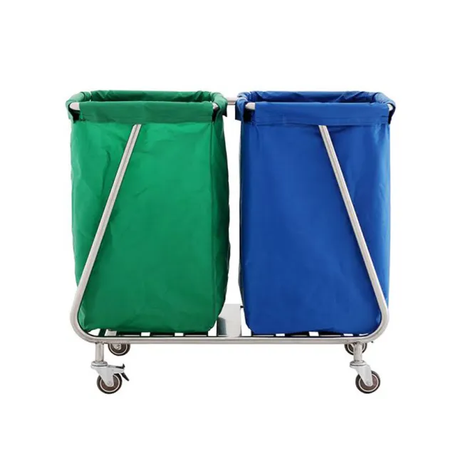 Cărucior dublu pentru lenjerie murdară din oțel inoxidabil AISI 202, 94 × 42 × 90 cm