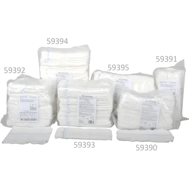 Comprese laparotomice nesterile 10 × 60 cm, 4 straturi, cu fir radiopac de bariu (cutie 600 buc)