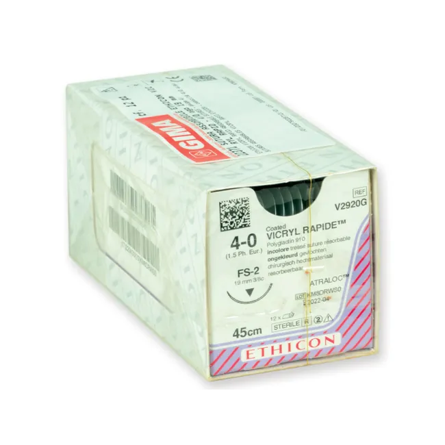 Ethicon Vicryl Rapid – fire de sutură chirurgicale absorbabile împletite 4/0, ac 19 mm (cutie 12 buc)