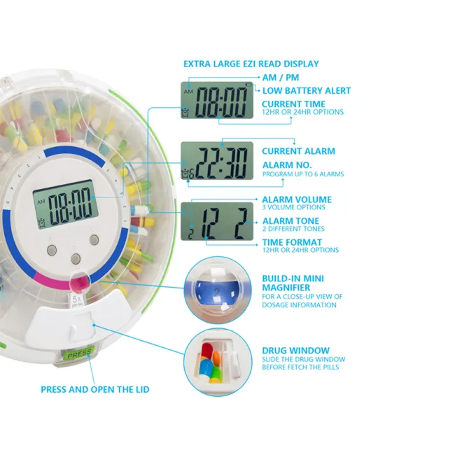 Dispenser automat de medicamente cu Bluetooth și 28 compartimente