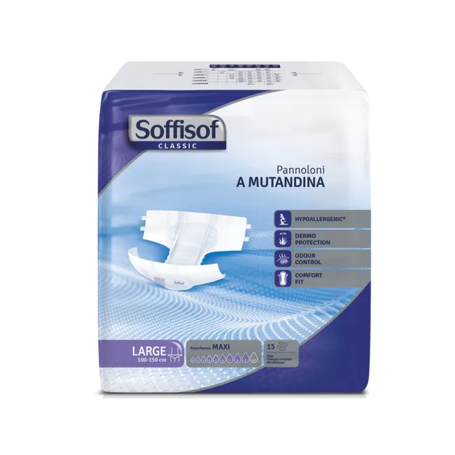 Scutece pentru adulți Soffisof Classic, incontinență severă, Large, 100–150 cm (cutie 60 buc)