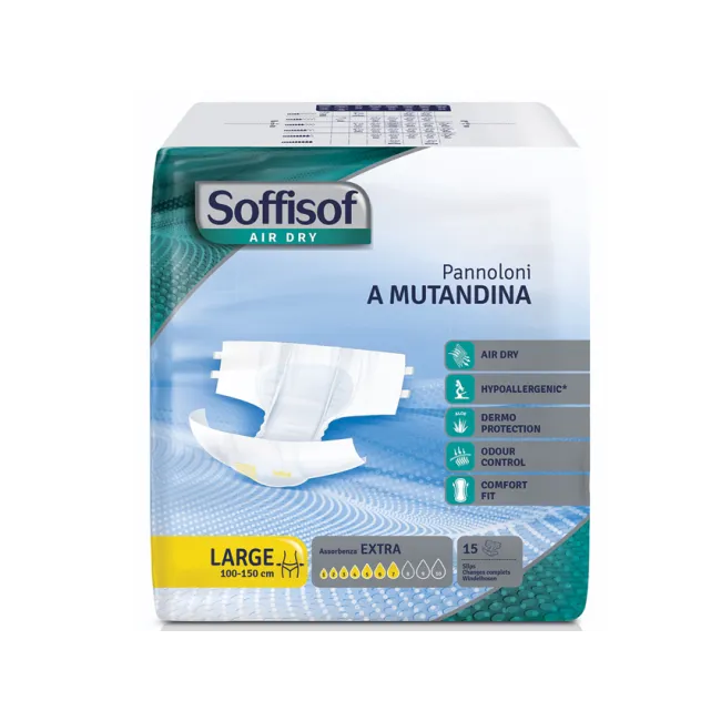 Scutece pentru adulți Soffisof Air Dry, incontinență moderată, Large, 100–150 cm (cutie 90 buc)