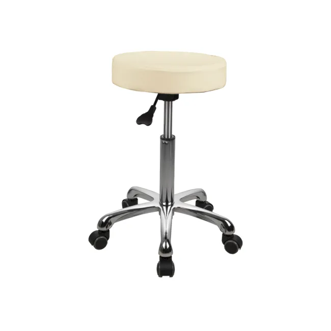 Scaun reglabil bej deschis, șezut capitonat din piele ecologică Ø 34 cm