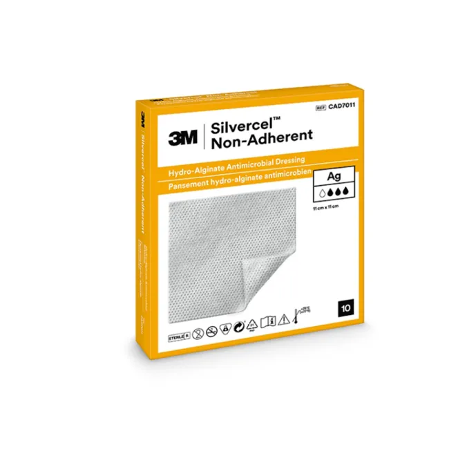 Pansament antimicrobian cu argint 3M Silvercel Non-Adherent, hidroalginat, 11 × 11 cm (cutie 10 buc)