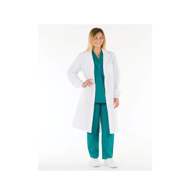 Halat medical alb unisex din bumbac 100%, cu capse, mărimea 40