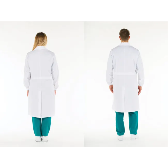Halat medical alb unisex din bumbac 100%, cu capse, mărimea 54