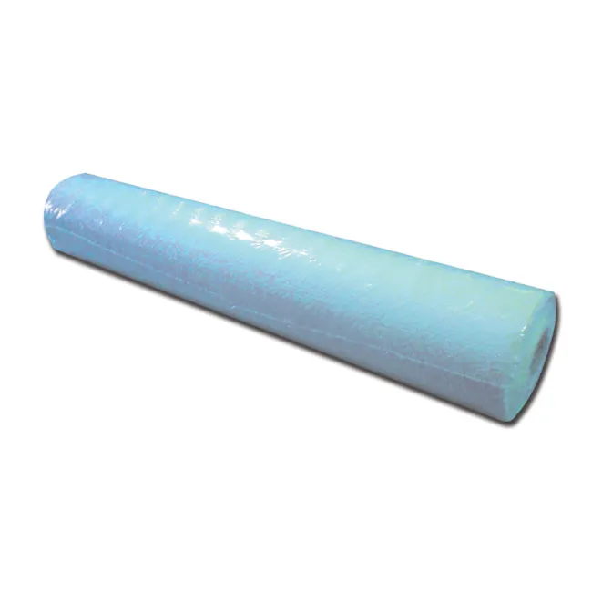 Role hârtie pentru canapea de consultație cu strat polietilenă, 50 m × 50 cm, albastru deschis, perforație 38 cm (6 role)