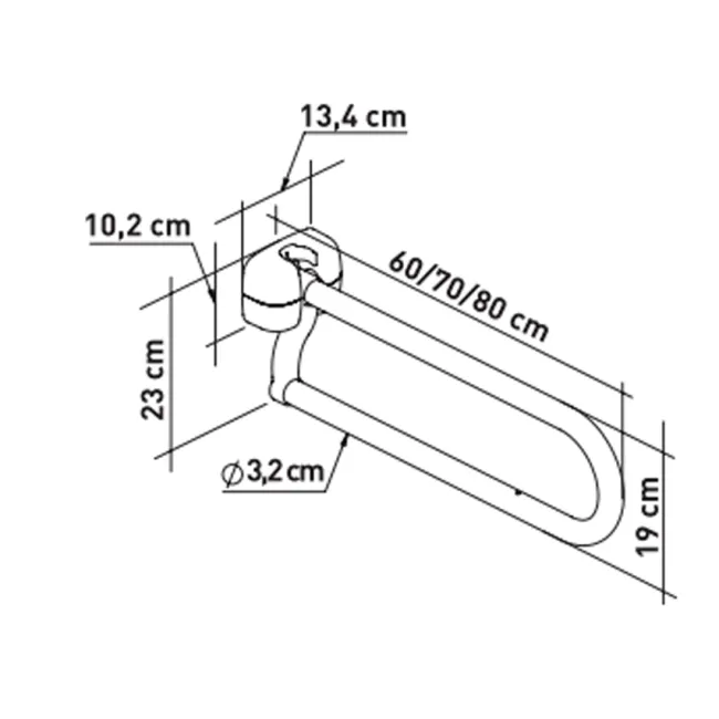 Bară de sprijin toaletă în formă de U, pliabilă, oțel vopsit în câmp electrostatic, 70 cm