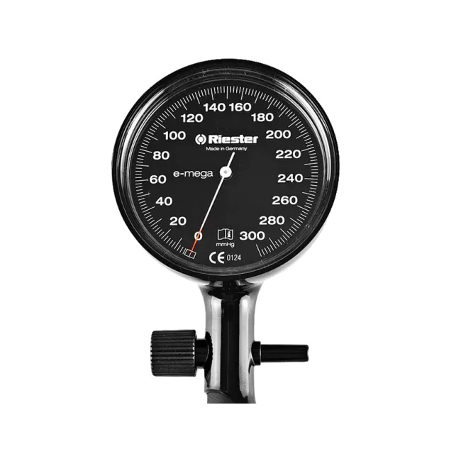 Tensiometru aneroid E-MEGA negru pentru adulți, cadran Ø 63 mm, fabricat în Germania (1 buc)