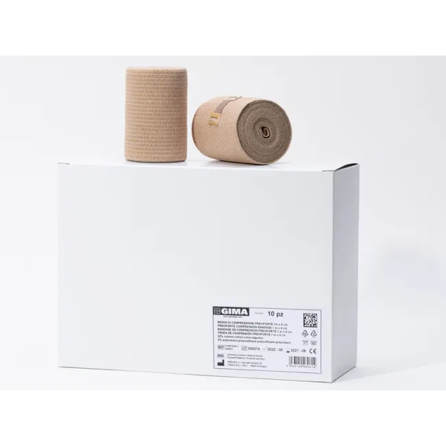 Bandaj elastic de compresie puternică PREVIFORTE 7 m × 8 cm (cutie 10 buc)