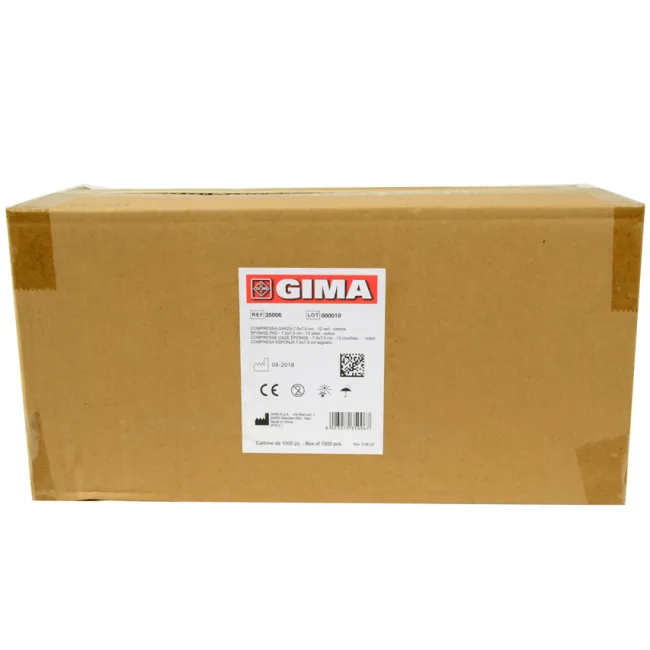 Comprese din tifon de bumbac 7,5 × 7,5 cm, 12 straturi, nesterile (cutie 1000 buc)