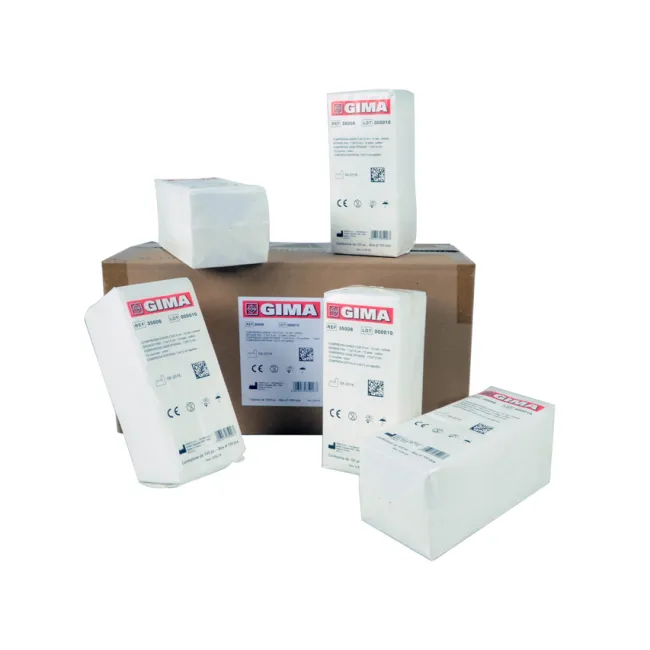 Comprese din tifon de bumbac 7,5 × 7,5 cm, 12 straturi, nesterile (cutie 1000 buc)