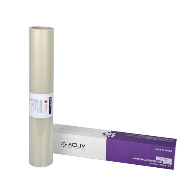 Folie adezivă antimicrobiană cu argint 105 microni, transparentă antireflexie, rolă 5 m × 400 mm (1 buc)