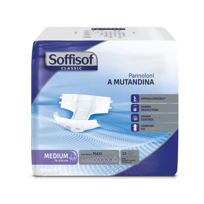 Scutece pentru adulți Soffisof Classic, incontinență severă, Medium, 70–110 cm (cutie 60 buc)