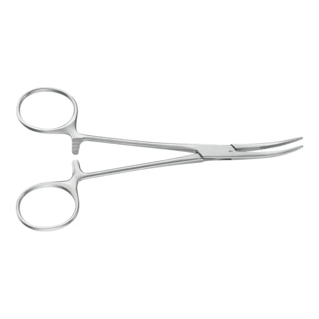 Pensă hemostatică Kelly Aesculap curbată, vârfuri tocite, 14 cm, model BH135R