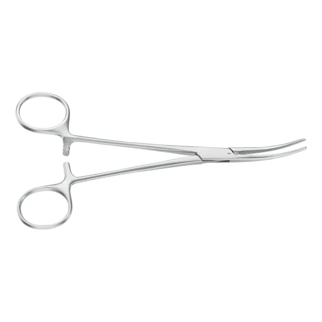 Pensă hemostatică Crile Aesculap curbată, vârfuri tocite, 16 cm, model BH167R