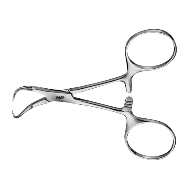 Pensă Backhaus Aesculap 11 cm pentru fixare câmpuri sterile, curbată, ascuțită