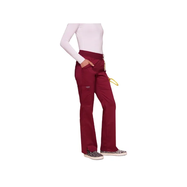 Pantaloni medicali damă Cherokee Revolution cu elastic în talie, mărimea XL, culoare wine (1 buc)
