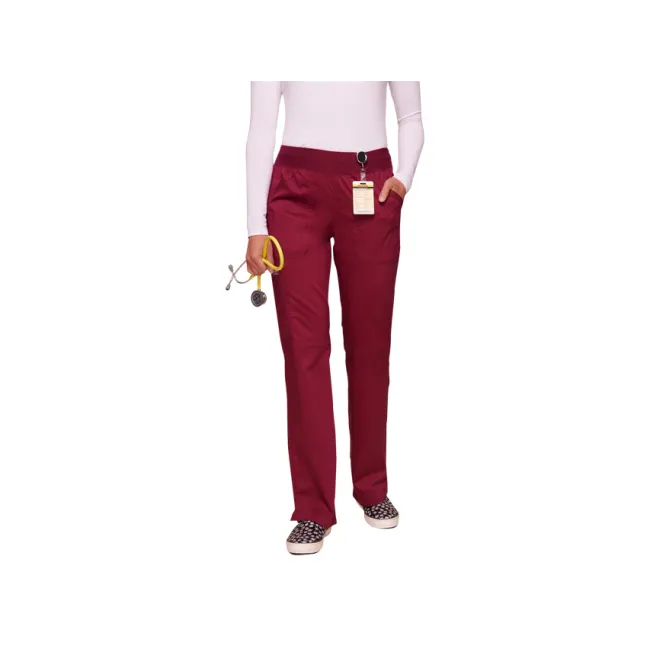Pantaloni medicali damă Cherokee Revolution cu elastic în talie, mărimea XL, culoare wine (1 buc)