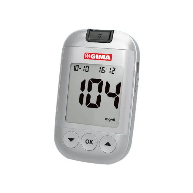 Glucometru Gima mg/dL cu manual în limbile IT, DE, GR, Arabic, kit complet cu 10 teste (1 buc)